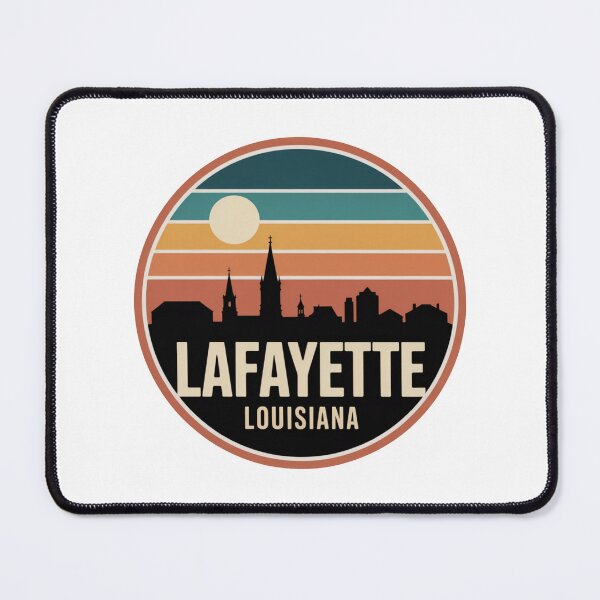 Item preview, Lafayette Louisiana: Blue Orange Brown Sunset Skyline Badge designed and sold by CircinusStore.
