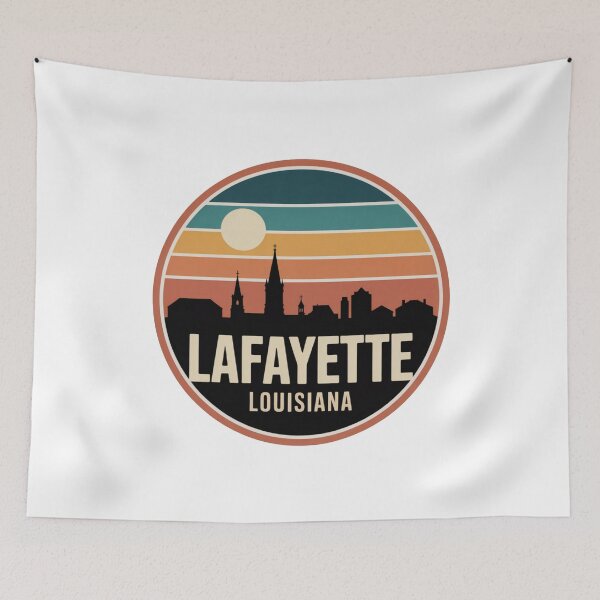 Item preview, Lafayette Louisiana: Blue Orange Brown Sunset Skyline Badge designed and sold by CircinusStore.