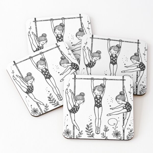 Item preview, Three Gymnast Girls – Black and White Floral Line Art Illustration designed and sold by EmeraldeaArt.