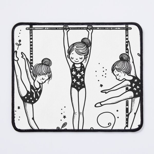Item preview, Three Gymnast Girls – Black and White Floral Line Art Illustration designed and sold by EmeraldeaArt.