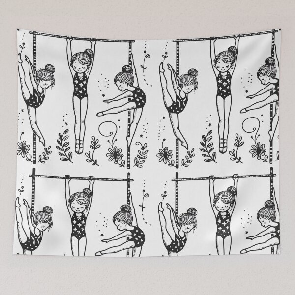 Item preview, Three Gymnast Girls – Black and White Floral Line Art Illustration designed and sold by EmeraldeaArt.