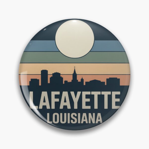 Item preview, Lafayette Louisiana: Retro Blue Green Tan Sunset Skyline Badge designed and sold by CircinusStore.