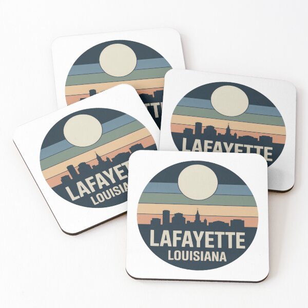 Item preview, Lafayette Louisiana: Retro Blue Green Tan Sunset Skyline Badge designed and sold by CircinusStore.