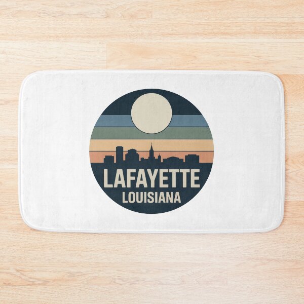 Item preview, Lafayette Louisiana: Retro Blue Green Tan Sunset Skyline Badge designed and sold by CircinusStore.