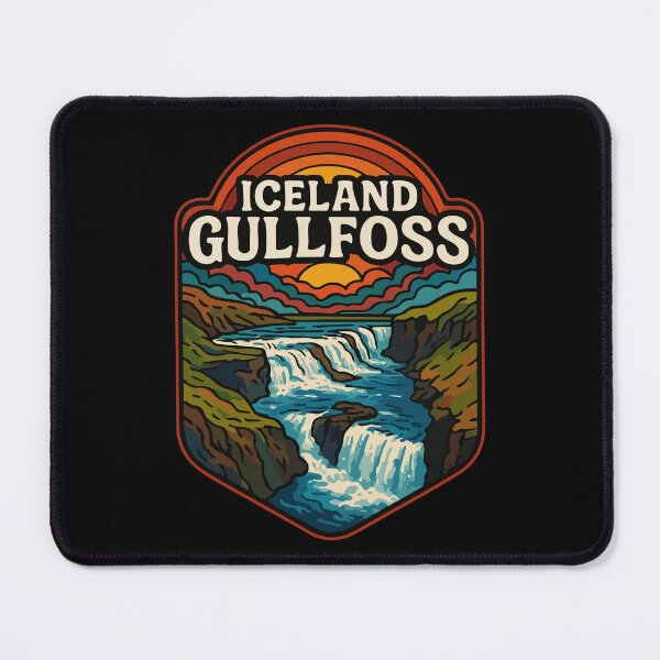 Item preview, Gullfoss Iceland Waterfall Retro Trippy Art Travel designed and sold by TomFrontierArt.