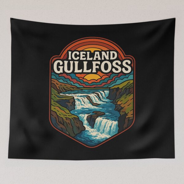 Item preview, Gullfoss Iceland Waterfall Retro Trippy Art Travel designed and sold by TomFrontierArt.