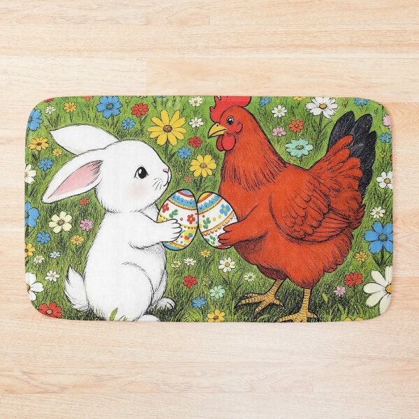 Item preview, Easter Bunny and Chicken in Flower Meadow designed and sold by M-Y-A-R-T-.