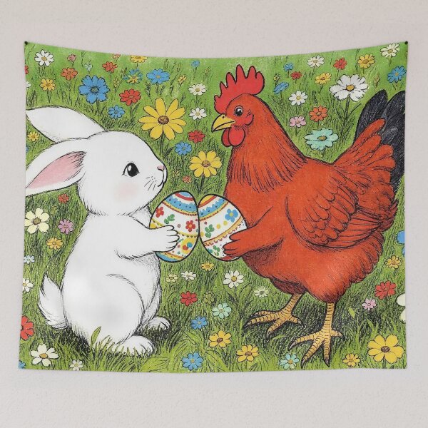 Item preview, Easter Bunny and Chicken in Flower Meadow designed and sold by M-Y-A-R-T-.