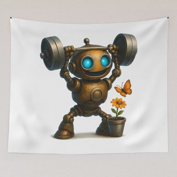 Item preview, Strong Robot Lifting Weights with Flower designed and sold by Yomere.