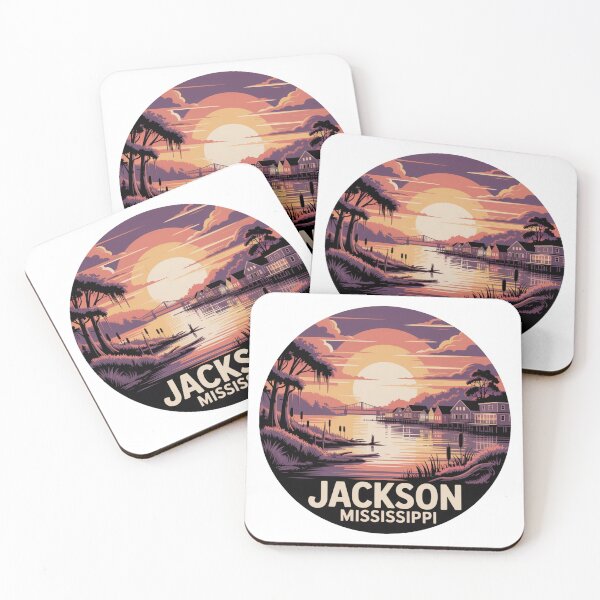 Item preview, Jackson Mississippi: Retro Sunset Riverfront Landscape Badge designed and sold by CircinusStore.