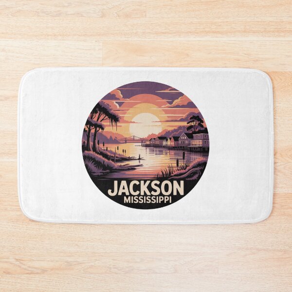 Item preview, Jackson Mississippi: Retro Sunset Riverfront Landscape Badge designed and sold by CircinusStore.