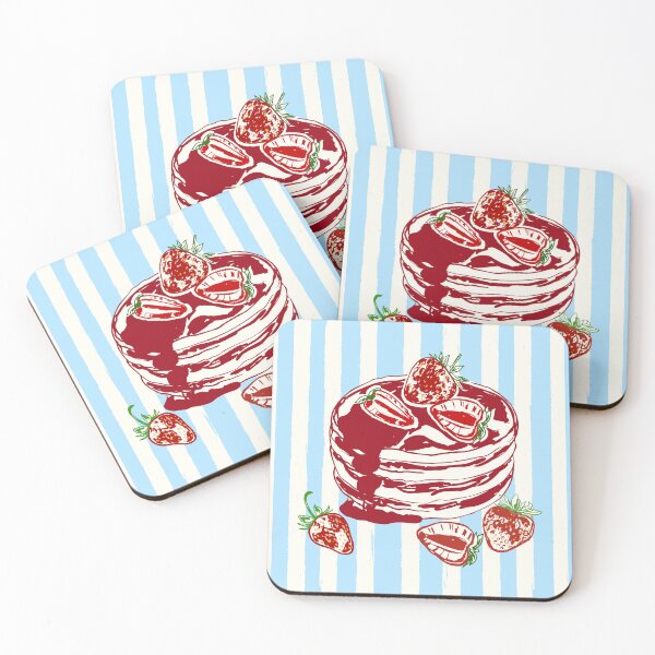 Item preview, Strawberry Pancake Blue Stripe Retro Breakfast Pattern designed and sold by MaiZephyr.