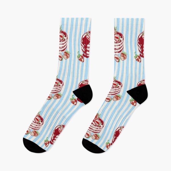 Item preview, Strawberry Pancake Blue Stripe Retro Breakfast Pattern designed and sold by MaiZephyr.