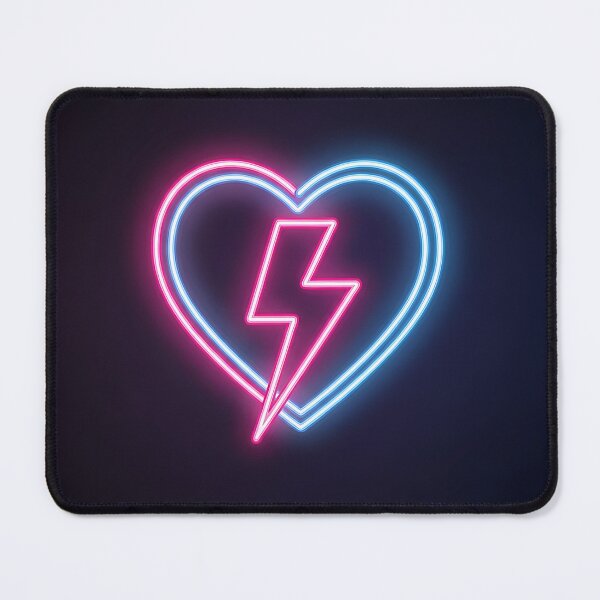 Item preview, glowing pink and blue neon sign of a heart with a lightning bolt designed and sold by VerizalShop.