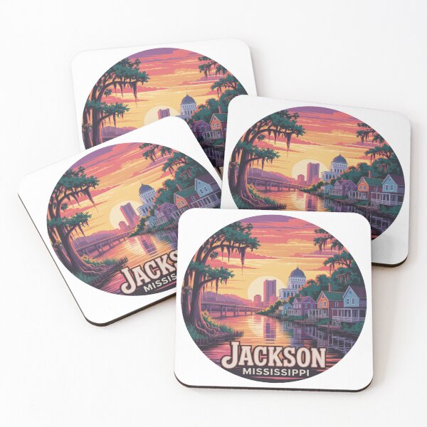 Item preview, Jackson Mississippi: Retro Sunset Capitol Riverfront Illustration designed and sold by CircinusStore.
