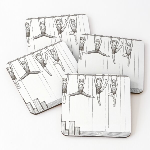 Item preview, Four Gymnast Boys on High Bar – Black and White Sport Illustration designed and sold by EmeraldeaArt.