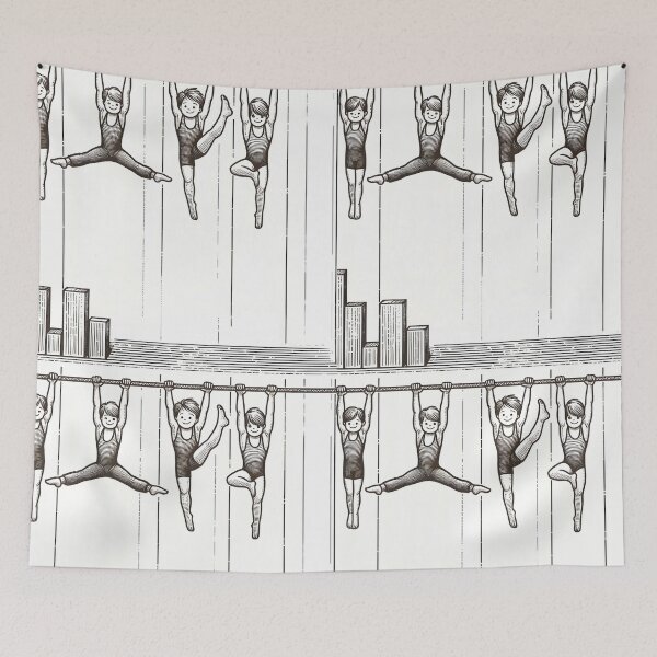 Item preview, Four Gymnast Boys on High Bar – Black and White Sport Illustration designed and sold by EmeraldeaArt.