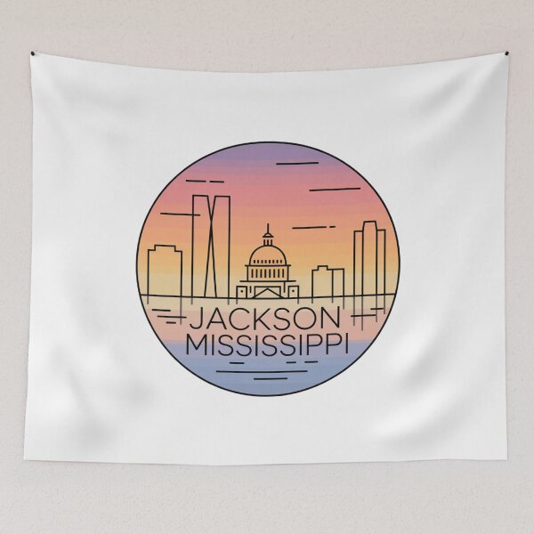 Item preview, Jackson Mississippi: Retro Gradient Line Art Skyline Badge designed and sold by CircinusStore.