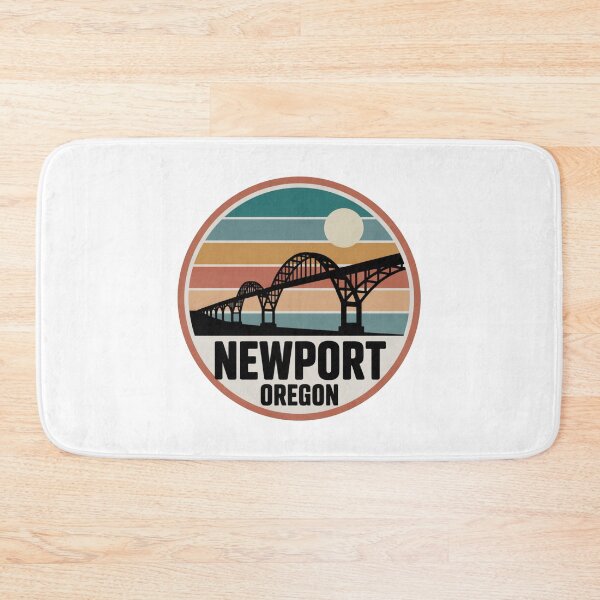 Item preview, Newport Oregon: Retro Teal Blue Orange Sunset Bridge Badge designed and sold by CircinusStore.
