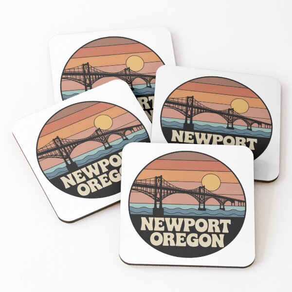 Item preview, Newport Oregon: Retro Orange Pink Sunset Bridge Badge designed and sold by CircinusStore.