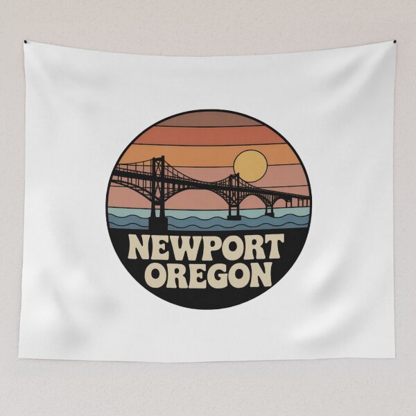 Item preview, Newport Oregon: Retro Orange Pink Sunset Bridge Badge designed and sold by CircinusStore.