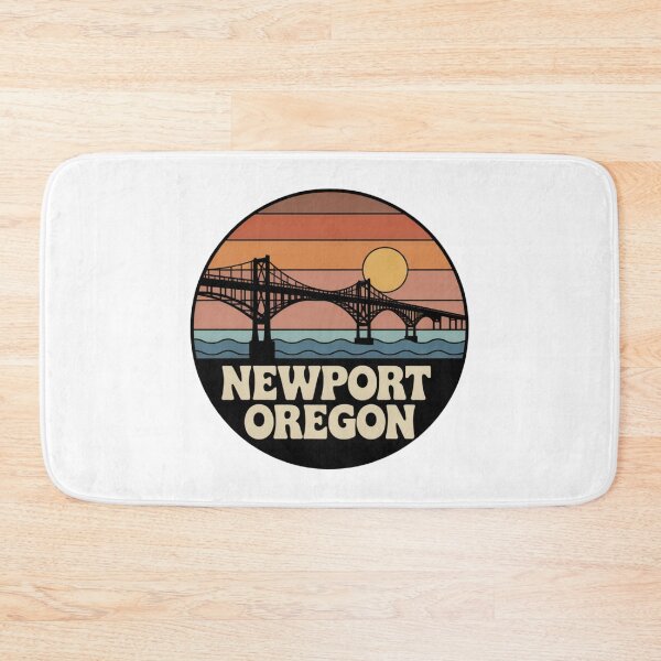 Item preview, Newport Oregon: Retro Orange Pink Sunset Bridge Badge designed and sold by CircinusStore.