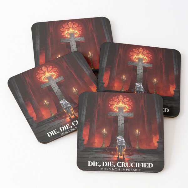Item preview, Wolf Faces Stone Crucifix in Crimson Cathedral designed and sold by GeoWhimsy Studio.