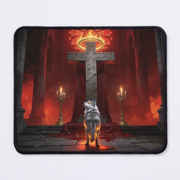 Item preview, Wolf Faces Stone Crucifix in Crimson Cathedral designed and sold by GeoWhimsy Studio.