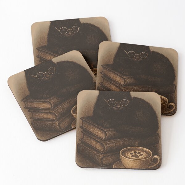 Item preview, Dark Academia Scholar Cat - Books and Coffee designed and sold by FSilk.