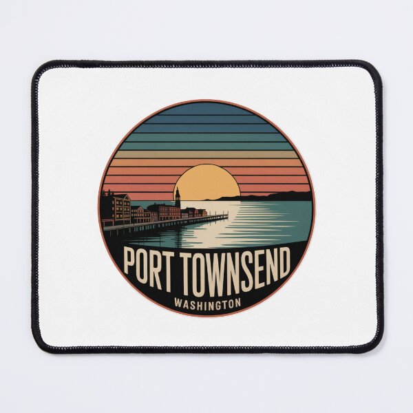 Item preview, Port Townsend Washington: Retro Sunset Waterfront Badge designed and sold by CircinusStore.