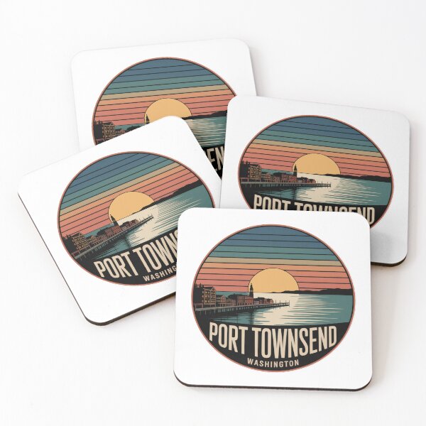 Item preview, Port Townsend Washington: Retro Sunset Waterfront Badge designed and sold by CircinusStore.