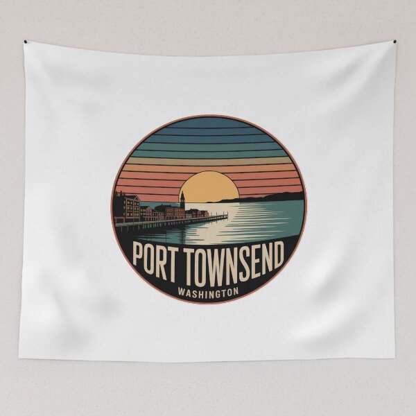 Item preview, Port Townsend Washington: Retro Sunset Waterfront Badge designed and sold by CircinusStore.