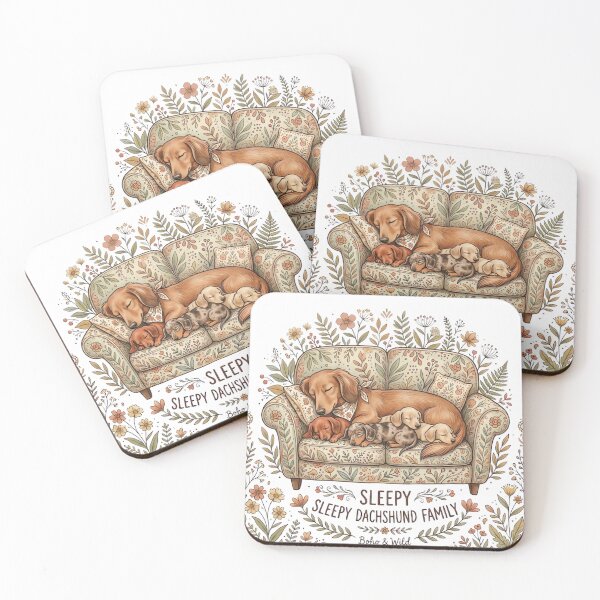 Item preview, Sleepy Dachshund Family Boho Floral Cozy Dog Illustration designed and sold by urbinet.