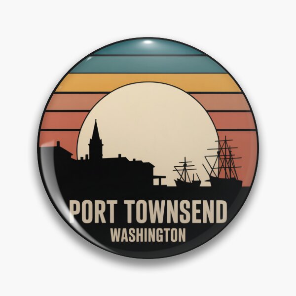 Item preview, Port Townsend Washington: Teal Mustard Sunset Nautical Badge designed and sold by CircinusStore.
