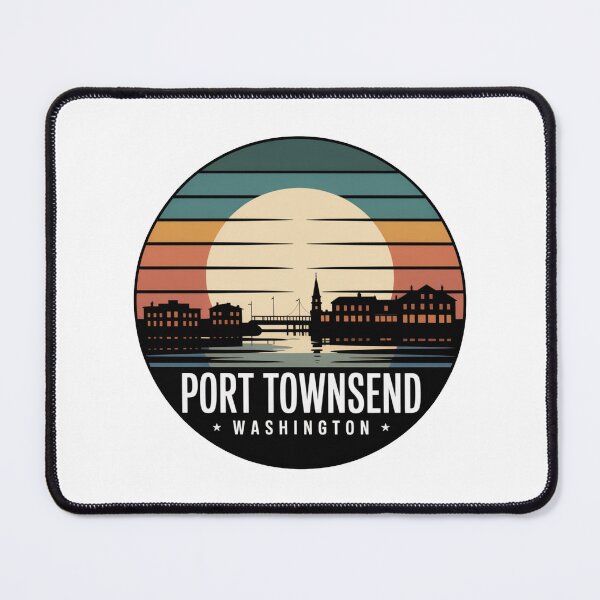 Item preview, Port Townsend Washington: Retro Teal Orange Sunset Waterfront Badge designed and sold by CircinusStore.