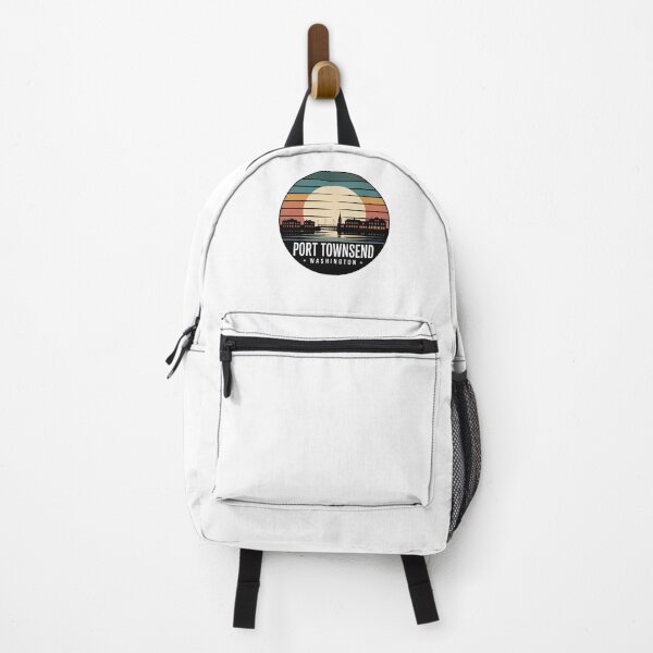 Item preview, Port Townsend Washington: Retro Teal Orange Sunset Waterfront Badge designed and sold by CircinusStore.