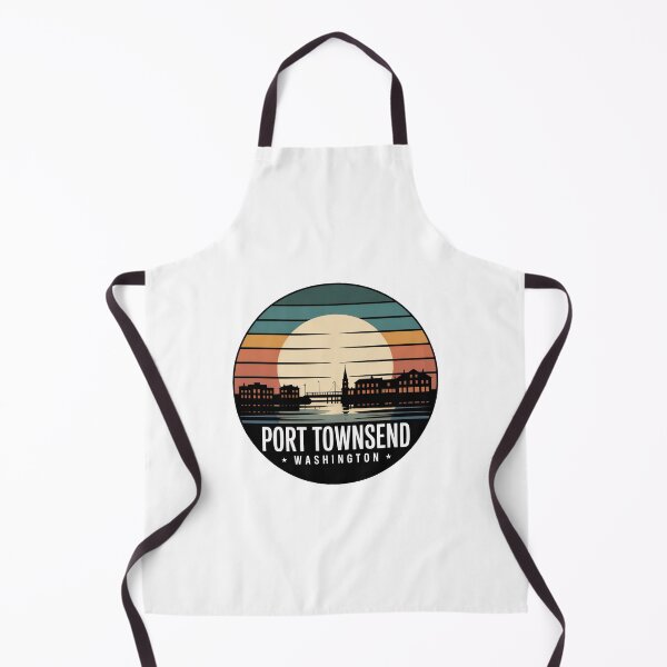 Item preview, Port Townsend Washington: Retro Teal Orange Sunset Waterfront Badge designed and sold by CircinusStore.