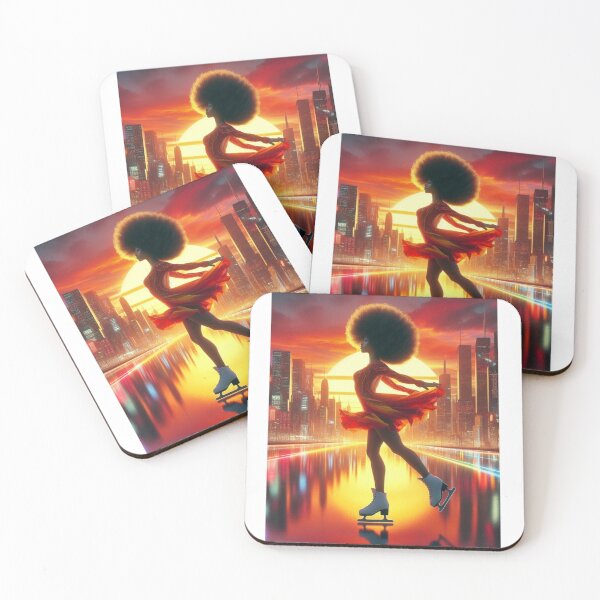 Item preview, Golden Horizon Queen – Afrofuturist Ice Skater at Sunset designed and sold by Lucienne Reimagined.