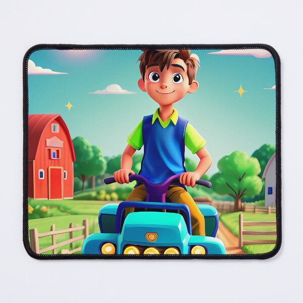 Item preview, Boy on a Quad – Cartoon Farm Scene with Red Barn designed and sold by EmeraldeaArt.