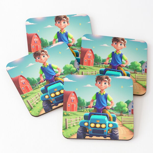 Item preview, Boy on a Quad – Cartoon Farm Scene with Red Barn designed and sold by EmeraldeaArt.