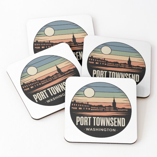 Item preview, Port Townsend Washington: Retro Blue Green Sunset Waterfront Badge designed and sold by CircinusStore.