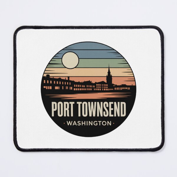 Item preview, Port Townsend Washington: Retro Blue Green Sunset Waterfront Badge designed and sold by CircinusStore.