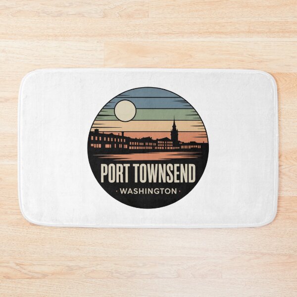 Item preview, Port Townsend Washington: Retro Blue Green Sunset Waterfront Badge designed and sold by CircinusStore.