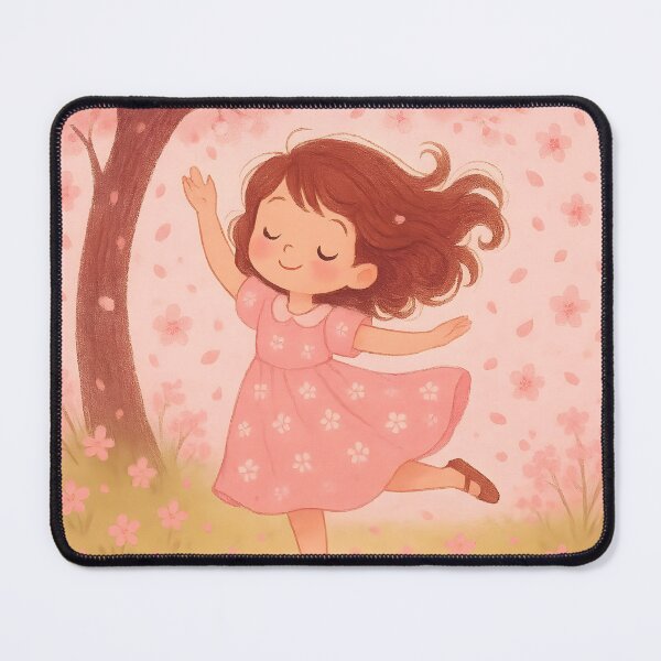 Item preview, Brown-Haired Girl Dancing Under Sakura Tree – Pastel Spring Illustration designed and sold by EmeraldeaArt.