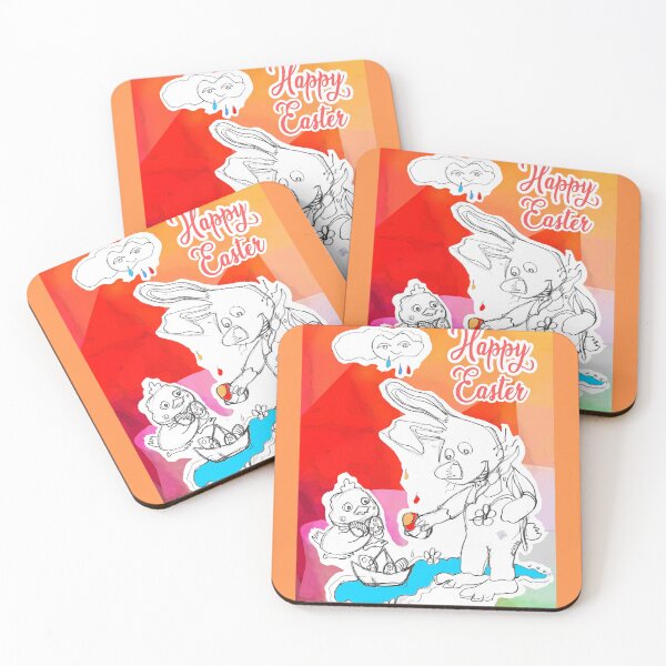 Item preview, Happy Easter - Bunny, Cloud and Chick Painting Eggs (Original Ink by ACCI) designed and sold by VanyssaGraphics.
