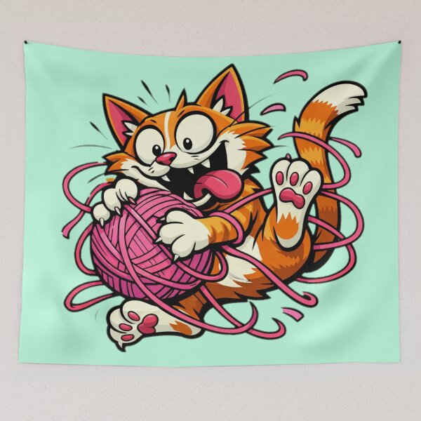 Item preview, Playful Ginger Cat Tangled in Pink Yarn Ball designed and sold by 216031.