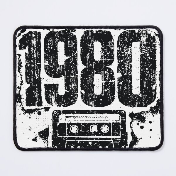 Item preview, Bold distressed 1980 graphic featuring a vintage cassette tape in black grunge texture, evoking 80s music nostalgia, analog recordings, designed and sold by Dejbar.