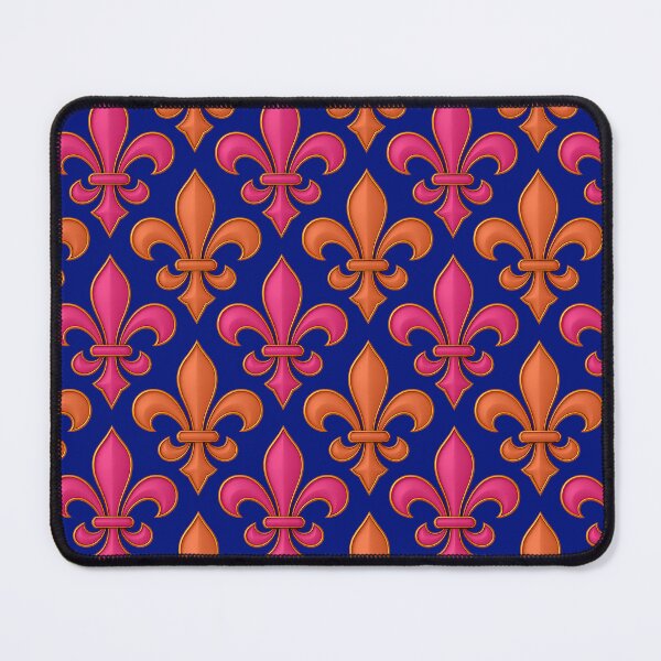 Item preview, Navy Blue Orange Pink Fleur-de-lis Design designed and sold by PatternTitan.