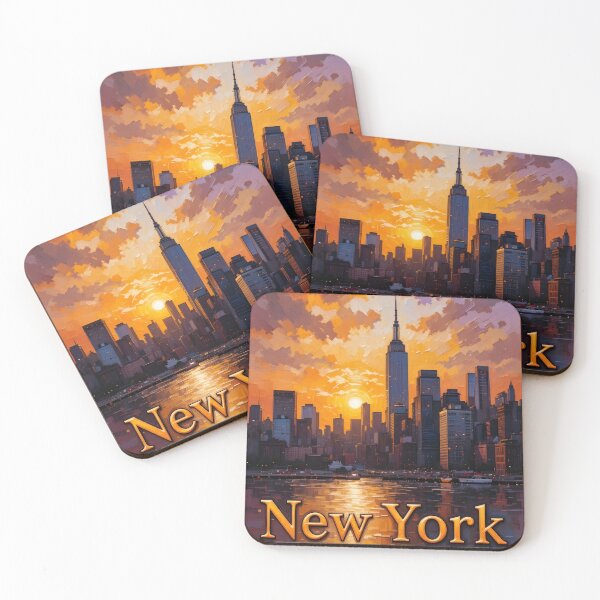 Item preview, Impressionist New York Skyline Sunset Oil Painting - Romantic NYC Art designed and sold by Ar0undTheW0rld.
