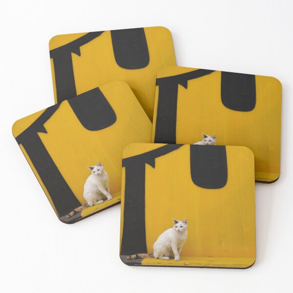 Item preview, Minimalist White Cat on Yellow Wall designed and sold by CharmingArt23.